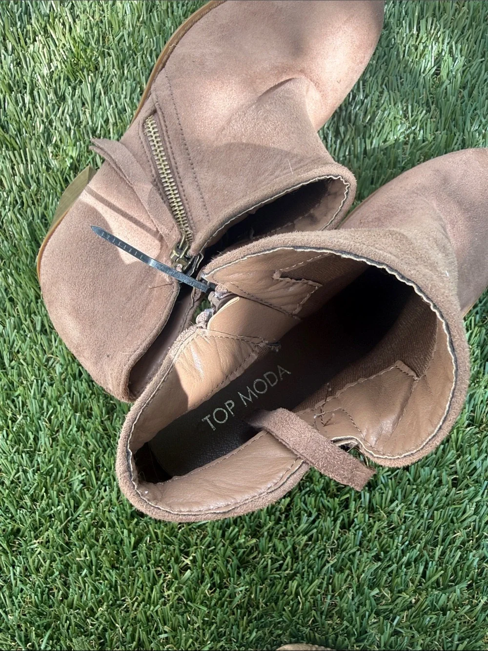TOP Moda Taupe Suede Ankle Booties with Stacked Heel